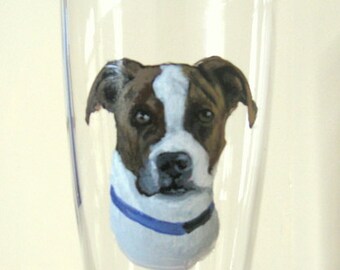 Beer Glass, Pitbull Painting, Pilsner Glass, Custom Pet Portrait, Personalized Barware, Dog Painting, Pet Loss Memorial, Painted Glass