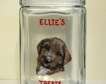 Dog Portrait, New Puppy Gift, Pet Treat Jar, Handpainted Glass, Dog Biscuit Holder, Original Art, Storage Container, Dog Painting, Canister