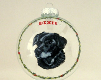 Black Lab Dog, Custom Pet Portrait, Glass Ornament, Hand Painted Dog, Pet Loss Memorial, Holiday Decoration, Dog Art
