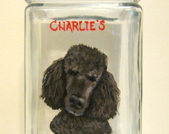 Poodle, Pet Treat Jar, Painted Glass, Dog Biscuit Holder, Personalized Pet, Custom Dog Portrait, Animal Art, Pet Storage, Dog Food Container
