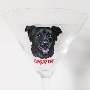 Custom Martini Glass with Pet Portrait, Black Lab Art, Custom Bar Decor, Personalized Cocktail Glass, Pet Decor