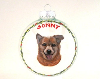 Dog Ornament, Custom Pet Portrait, Hand Painted Dog, Glass Ball, Original Art, Pet Memorial, Dog Loss, Christmas Decor, Tree Decoration