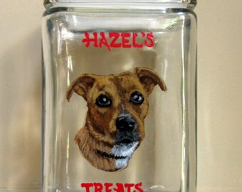 Dog Biscuit Jar, Treat Canister, Custom Pet Storage, Dog Painting, Snack Holder, Pet Portrait, Handpainted Glassware, Dog Decor, Animal Art