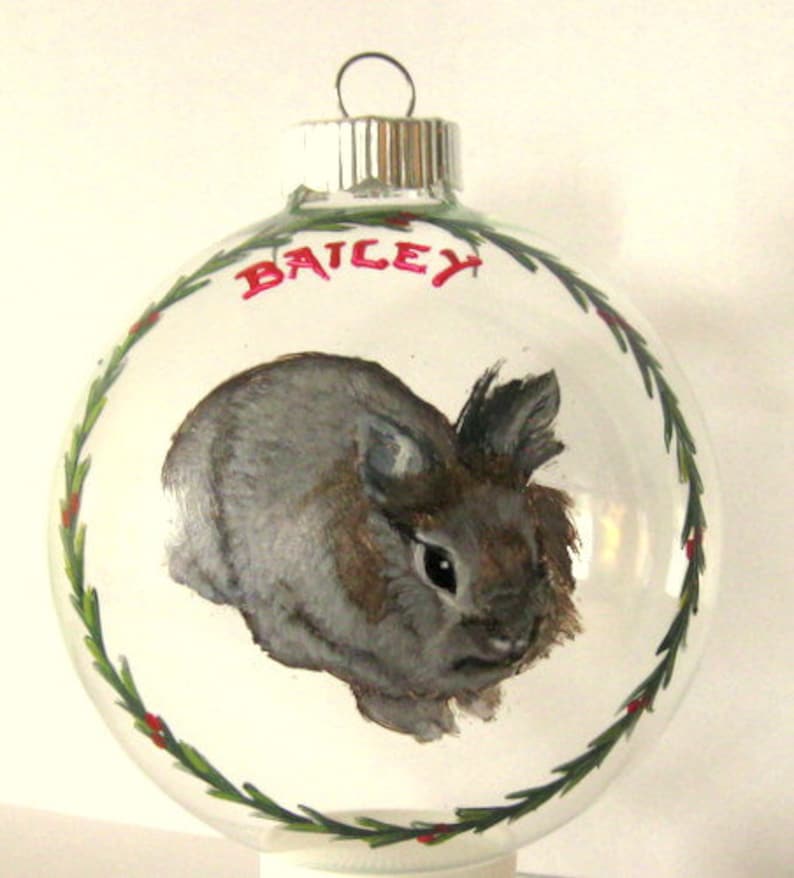 Pet Memorial Large Glass Christmas Ornament Rabbit Decor Bunny Art Rabbit Personalized Pet Loss of Pet Custom Pet Portrait