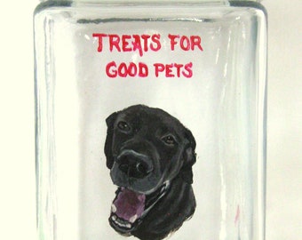 Black Labrador Retriever, Pet Treat Jar, Custom Dog, Kitchen Canister, Dog Food Holder, Pet Portrait, Personalized Dog Food Jar, Glass Art