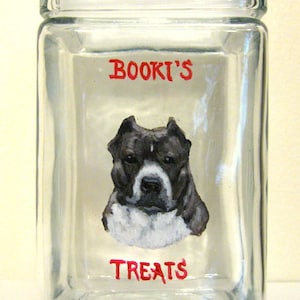 American Bully, Pitbull, Dog Treat Jar, Custom Canister, Pet Storage, Dog Painting, Biscuit Holder, Pet Portrait, Painted Glass, Dog Art