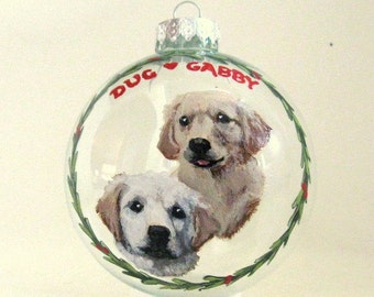 Custom Pet Portrait Paintings, Christmas Ornament, Rescue Dogs, Yellow Lab Puppies, Personalized Pet, Christmas Ball, Pet Loss Memorial