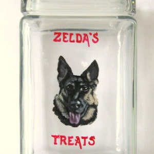 Dog Treat Jar, German Shepherd, Custom Pet Portrait Painting, Personalized Dog Decor, Biscuit Holder, Custom Cookie Jar, Biscuit Holder