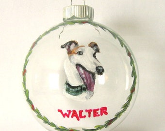 Whippet Christmas Ornament, Custom Pet Portrait Painting, Dog Loss Rememberance, Pet Memorial, Dog Lover Gift, Custom Glass Dog Ornament