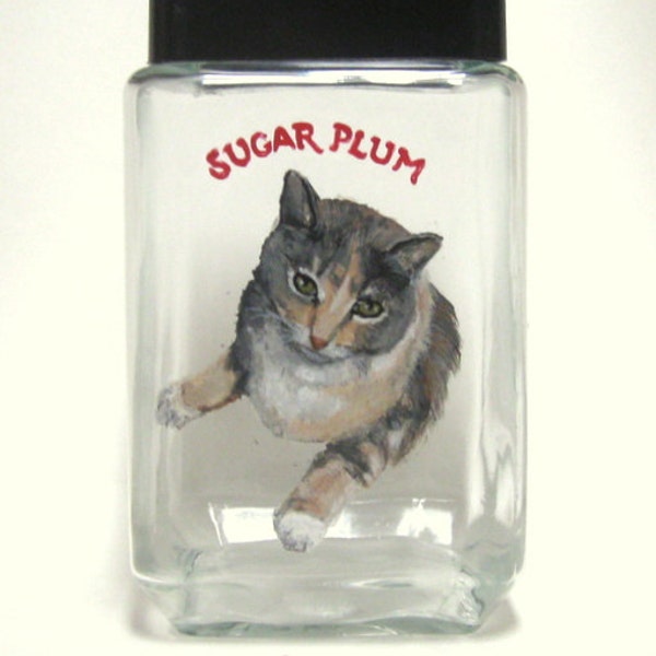 Cat Snack Canister, Handpainted Cat, Kitten, Custom Kitchen Decor, Cat Food Container, Painted Glassware, Pet Portrait, Custom Pet Jar