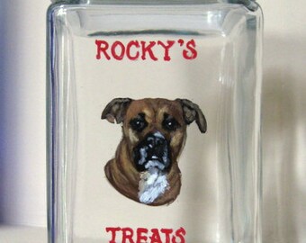 Custom Hand Painted Kitchen Canister with Pet Portrait, Personalized Dog or Cat on a Treat Jar, Gift for Mom or Dad, Storage for Dog Biscuit