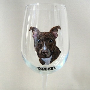 Pitbull, Painted Dog Wine Glass, Custom Pet Portrait, Pet Loss Memorial, Rescue Dog, Painted Glassware, Dog Art image 1