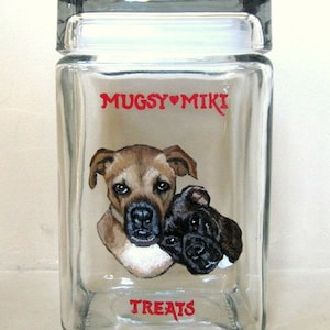Pitbulls, Pet Treat Jar, Painted Dogs, Personalized Pet Portrait, Dog Decor, Biscuit Canister, Dog Food Container, Animal