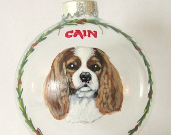 Cavalier King  Charles Spaniel, Handpainted Custom Dog Christmas Ornament, Pet Loss Memorial Rememberance,  Portrait From Your Pet Photo