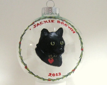 Custom Pet Portrait Acrylic, Black Cat, Christmas Ornament, Pet Loss Memorial, Cat Painting, Custom Ball, Petzoup