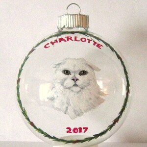 White Cat, Pet Ornament, Custom Pet Portrait Painting, Pet Loss Memorial, Cat Rememberance, Christmas Ball, Cat Painting, Personalized Art