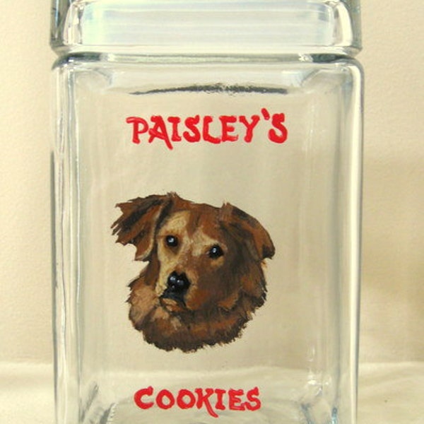 Golden Retriever, Dog Treat Jar, Biscuit Canister, Custom Glass jar, Pet Portrait, Personalized Art, Dog Decor