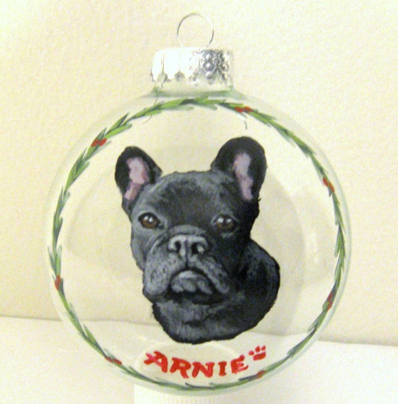 French Bulldog Christmas Ornament Custom Dog Painting Glass Etsy