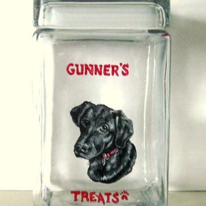 Custom Kitchen Canister, Dog Treat Jar, Black Labrador, Personalized Dog Biscuit Jar, Painted Glass, Pet Portrait, Snack Holder, Dog Decor