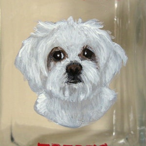 Maltese, Dog Treat jar, Custom Canister, Hand Painted Pet Portrait, Dog Biscuit Container, Pet Storage, Snack, Dog Decor, Glassware, Kitchen image 2