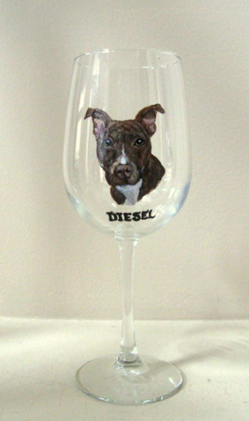 Pitbull, Painted Dog Wine Glass, Custom Pet Portrait, Pet Loss Memorial, Rescue Dog, Painted Glassware, Dog Art image 2