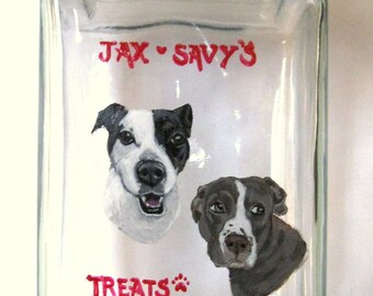 Personalized Dog Treat Jar, Pet Portrait Painting, Pitbull, Dog Biscuit Container, Custom Canister, Hand Painted Pet, Dog Snack Holder