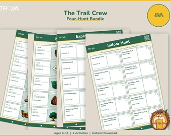 Kids Scavenger Hunt Bundle Printable | 4 Outdoor Activity Sheets Ages 6-11 | Trail Crew Pack