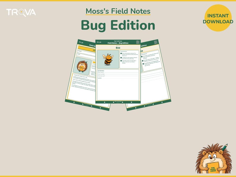 Kids Bug Journal Printable | Nature Observation Notebook Ages 7-11 | Trail Crew Field Notes image 1