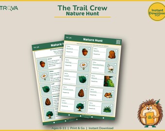 Nature Scavenger Hunt Printable | Kids Outdoor Activity Sheet Ages 6-11 | Trail Crew Explorer