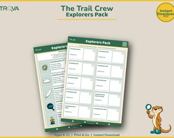 Kids Outdoor Scavenger Hunt Printable | Explorer Activity Sheet Ages 6-11 | Trail Crew Pack