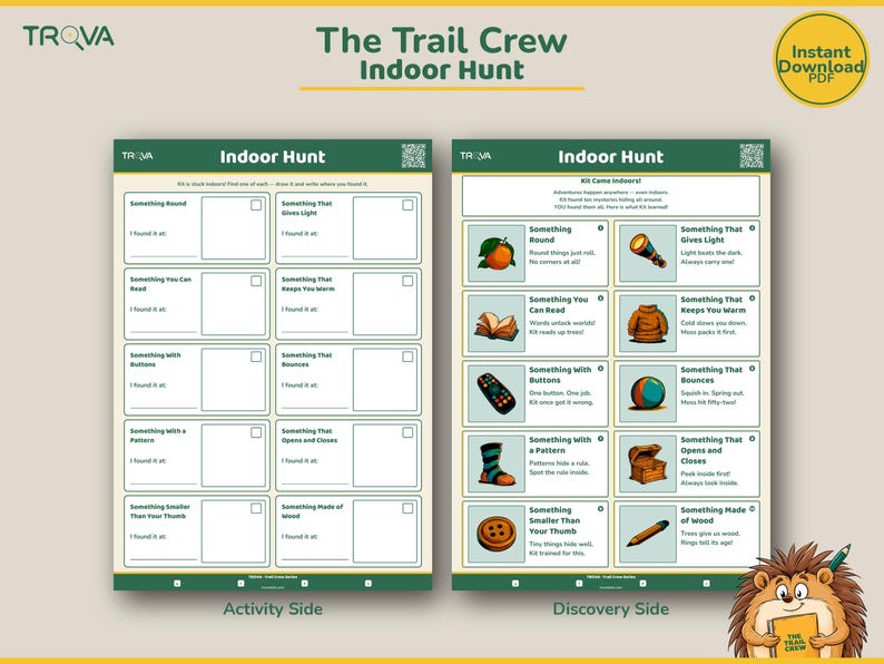 Flat lay of the Indoor Hunt printable pages