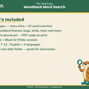 Sopa de letras imprimible para niños / Rompecabezas de la naturaleza del bosque para edades de 7 a 11 años / Paquete de actividades para el equipo de senderismo imagen 3