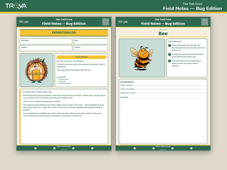 Kids Bug Journal Printable | Nature Observation Notebook Ages 7-11 | Trail Crew Field Notes image 2