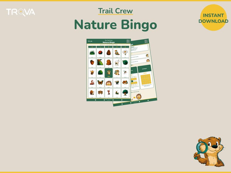 Kids Nature Bingo Game Printable | Outdoor Activity Sheet Ages 5-11 | Trail Crew Explorer image 1