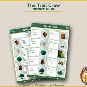 Nature Scavenger Hunt Printable | Kids Outdoor Activity Sheet Ages 6-11 | Trail Crew Explorer image 1