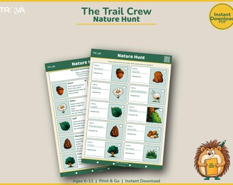 Búsqueda del tesoro en la naturaleza para imprimir / Hoja de actividades al aire libre para niños de 6 a 11 años / Explorador del equipo de senderismo