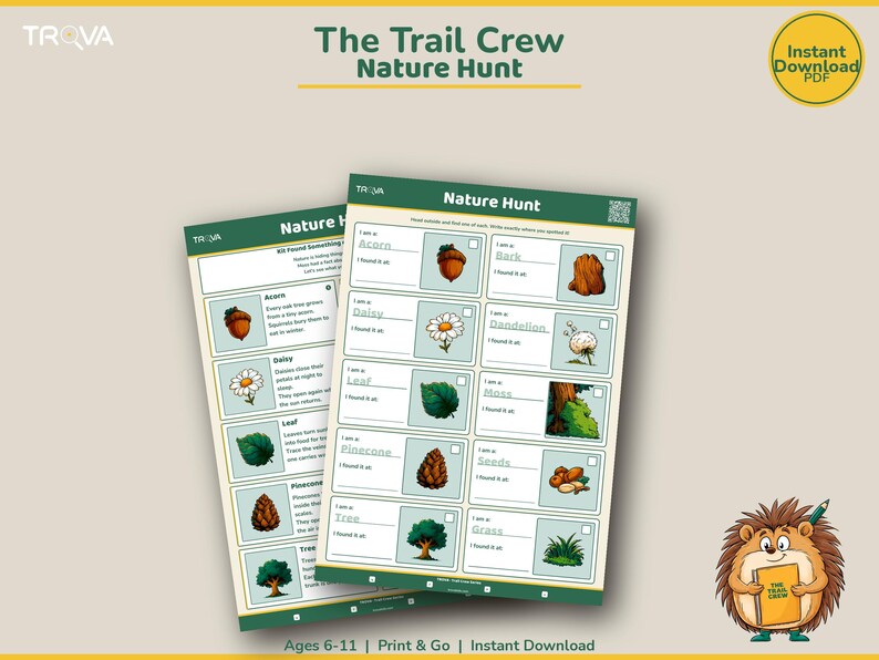 Nature Scavenger Hunt Printable | Kids Outdoor Activity Sheet Ages 6-11 | Trail Crew Explorer image 1