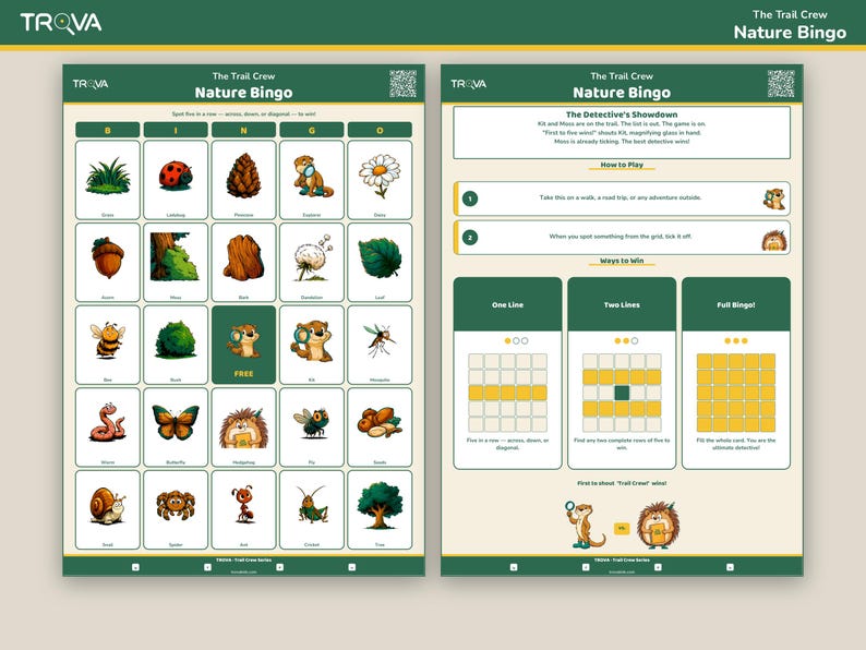Kids Nature Bingo Game Printable | Outdoor Activity Sheet Ages 5-11 | Trail Crew Explorer image 2