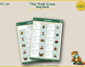 Kids Bug Hunt Printable | Outdoor Activity Sheet Ages 6-11 | Trail Crew Nature Explorer