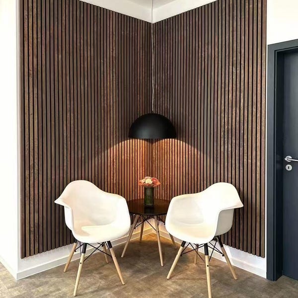 Japandi Oak Wood Slat Acoustic Wall Panel, PET Felt Sound-Absorbing Feature Wall