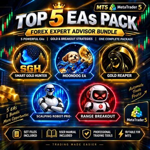 Pack des 5 meilleurs EA MT5 | Pack Expert Advisor XAUUSD avec fichiers de configuration et manuel utilisateur | Pack de trading GOLD TopEAs