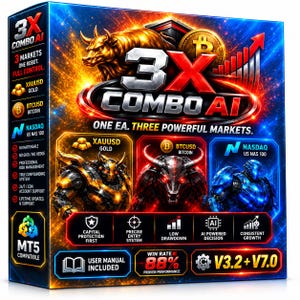 3X Combo AI V3.2 + V7.0 MT5 | Robô de negociação de ouro, Bitcoin e Nasdaq | EA com manual do usuário