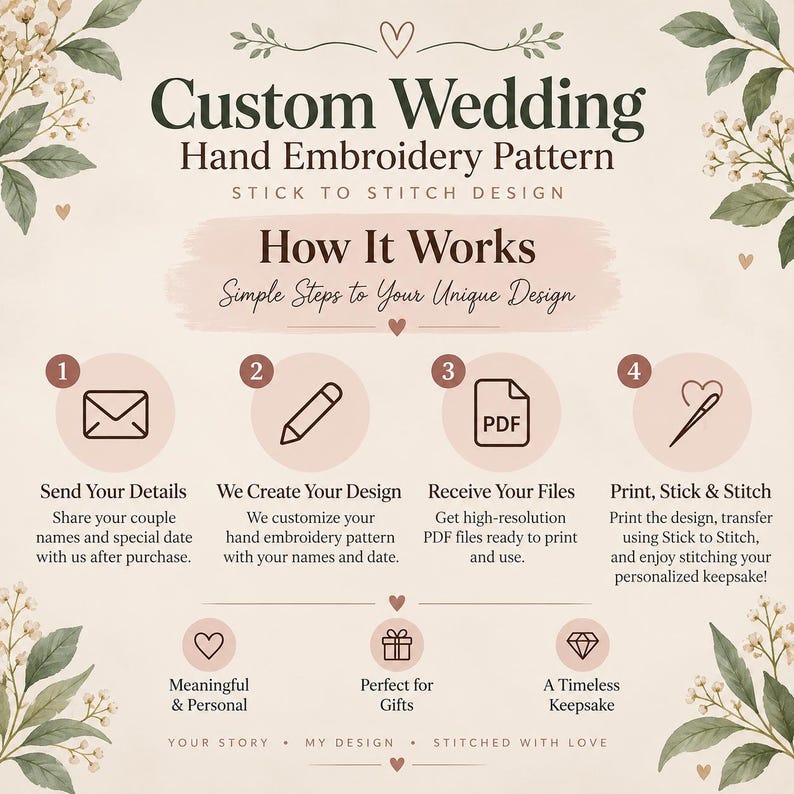 Sticking Patterns.pdf Modèle de broderie main personnalisé pour mariage (PDF), noms et date ...