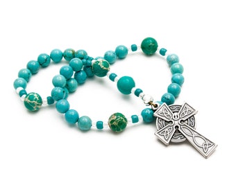 Celtic Rosary - Anglican Prayer Beads - Turquoise Magnesite - Christian Gifts