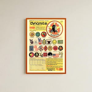Vintage Dynamite Patches Poster – Retro 1970s Advertising Print – Colorful Maximalist Wall Art
