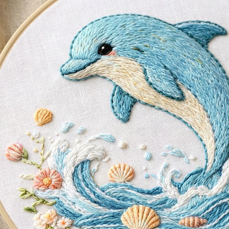 Dolphin Embroidery Kit: Ocean Hoop Art, Beginner DIY Craft Set (7.87 ...