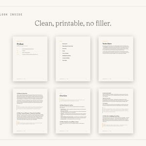 May include: Six pages of a digital document displayed in a grid layout. The text at the top reads A LOOK INSIDE and Clean, printable, no filler. The pages contain black text on a white background with headings like Python, Series Intro, and Overview.