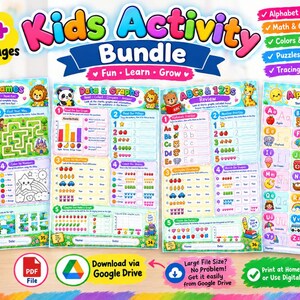 Kids Activity Bundle | 35+ Preschool Worksheets | Alphabet, Numbers, Shapes, Tracing & Coloring | Printable Learning Activities Ages 4–6