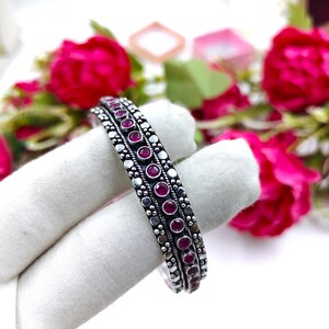 Bracelet en argent sterling 925 avec rubis rose fait main et pierre précieuse - Idée cadeau de Noël