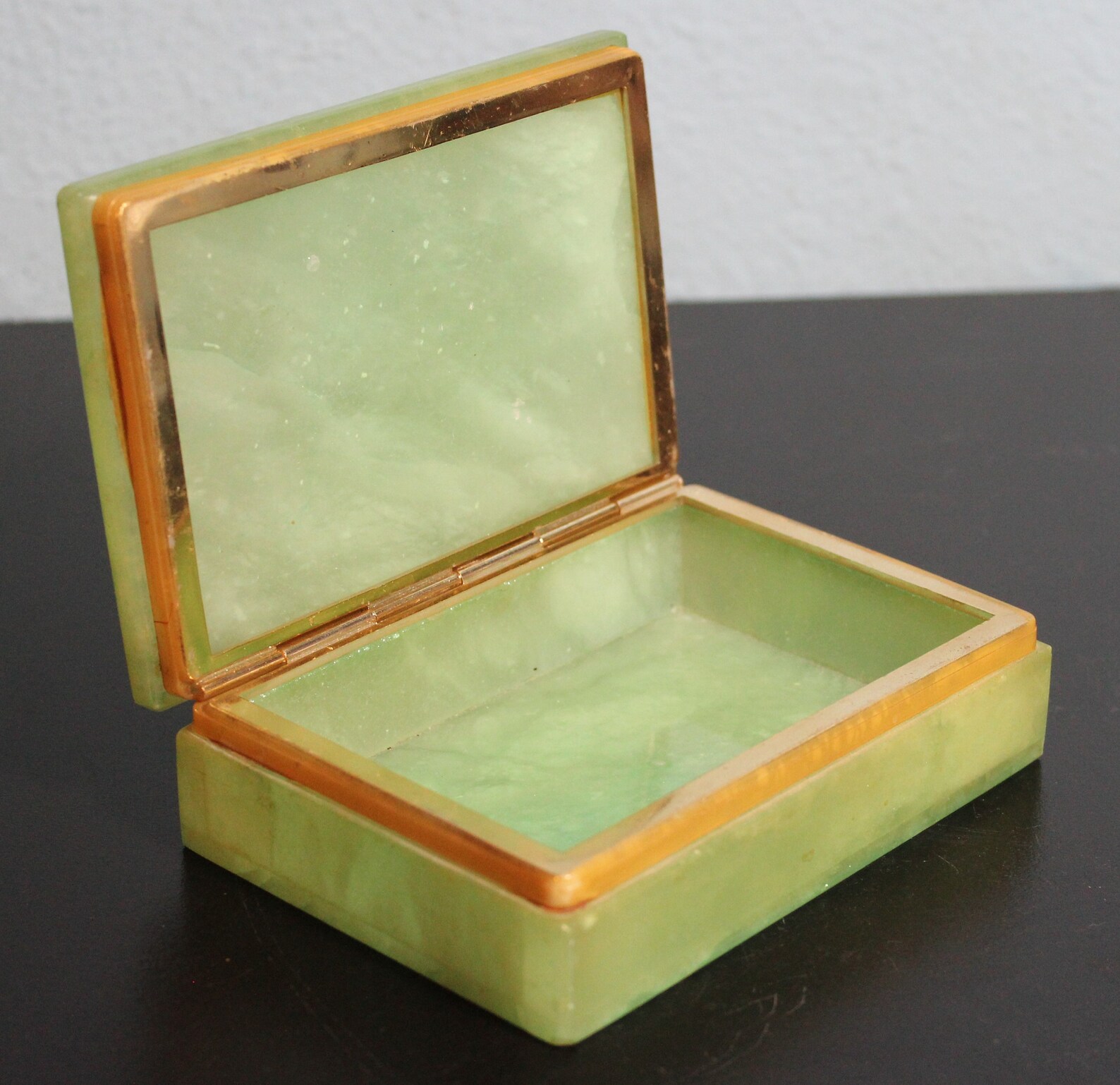 Green Marble Trinket Box with Brass Hinge and Delicate Flowers Etsy